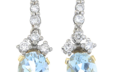 A pair of aquamarine and brilliant-cut diamond drop earrings.