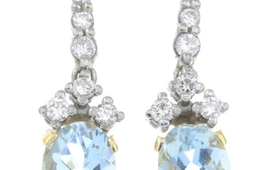 A pair of aquamarine and brilliant-cut diamond drop...