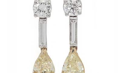 NOT SOLD. A pair of ear pendants each set with a Light Yellow diamond and two white diamonds, mounted in 18k gold and white gold. L. app. 2.0 cm. (2) – Bruun Rasmussen Auctioneers of Fine Art