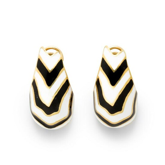 A pair of enameled eighteen karat gold ear clips