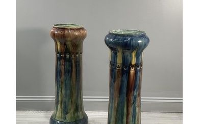A pair of majolica drip glaze pedestals, early 20th century ...