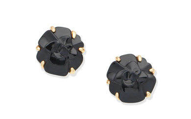 A pair of onyx 'Camélia' earrings,, by Chanel