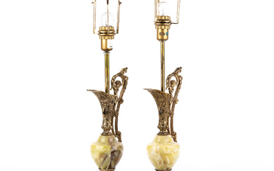 A pair of onyx and metal table lamps, later part of the 20th century.