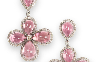 A pair of pink tourmaline and diamond earrings