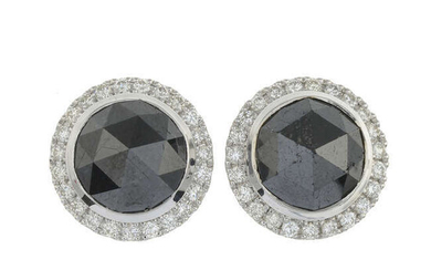 A pair of rose-cut 'black' diamond and brilliant-cut diamond cluster earrings.