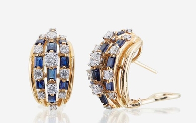 A pair of sapphire, diamond, eighteen karat gold, and platinum earrings, Oscar Heyman