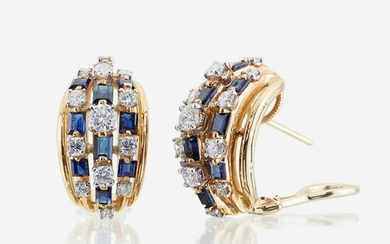 A pair of sapphire, diamond, eighteen karat gold, and