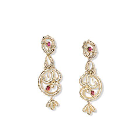 A pair of seed-pearl and paste pendant earrings, first half of 19th century