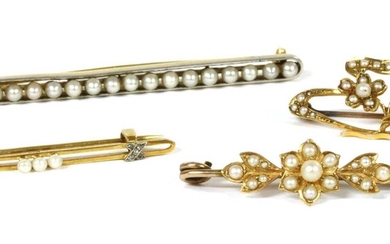 A platinum and gold pearl bar brooch