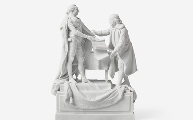 A rare commemorative unglazed porcelain figural group of French King Louis XVI and Benjamin