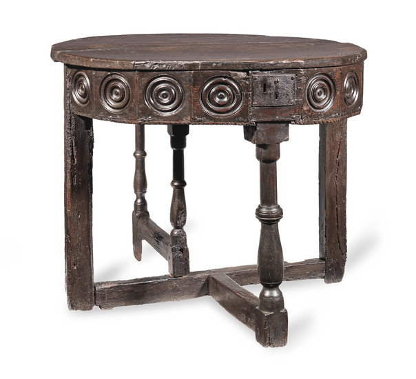 A rare mid-16th century joined oak folding-table with box-top, English, circa 1540-80