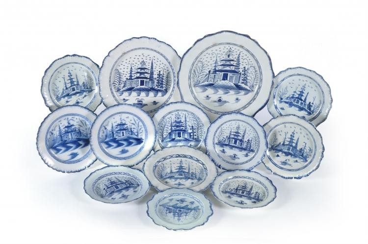 A selection of Staffordshire blue and white pearlware plates