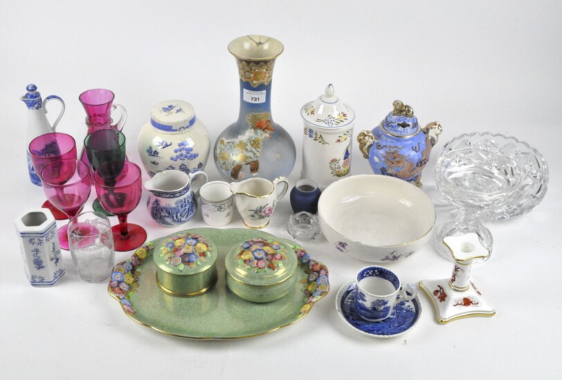 A selection of ceramics and glassware, including a pair of Tuscan lidded pots with matching tray