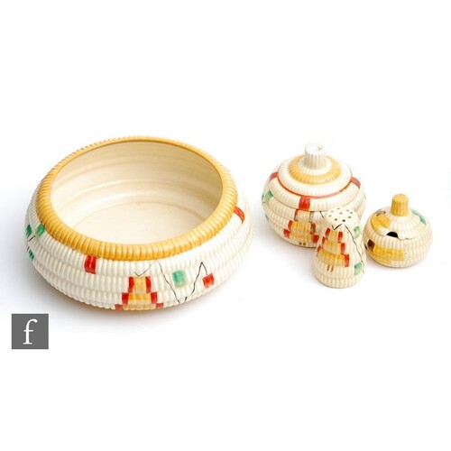 A small collection of Clarice Cliff Raffia pattern wares to ...