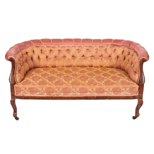 A suite of Victorian stained beech and button upholstered sa...