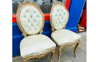 A superb pair of French upholstered bedroom chairs, (solid)