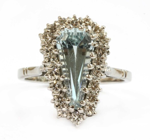 A white gold aquamarine and diamond cluster ring
