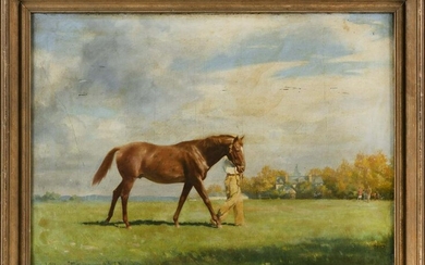 AMERICAN SCHOOL (Circa 1931,), A man leading a horse.