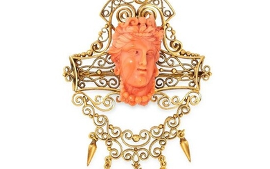 AN ANTIQUE CARVED CORAL DEMI PARURE, 19TH CENTURY in