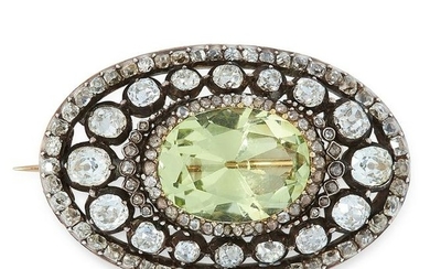 AN ANTIQUE CHRYSOLITE AND DIAMOND BROOCH, 19TH CENTURY