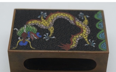 AN EARLY 20TH CENTURY CHINESE CLOISONNE ENAMEL DRAGON MATCHB...