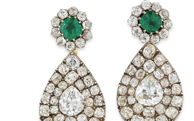 ANTIQUE DIAMOND AND EMERALD EARRINGS