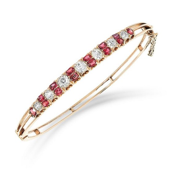 ANTIQUE SPINEL AND DIAMOND BANGLE set with cushion cut