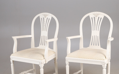 ARMCHAIRS, 1 pair, “Axet”, white painted Gustavian style, City furniture Tibro.