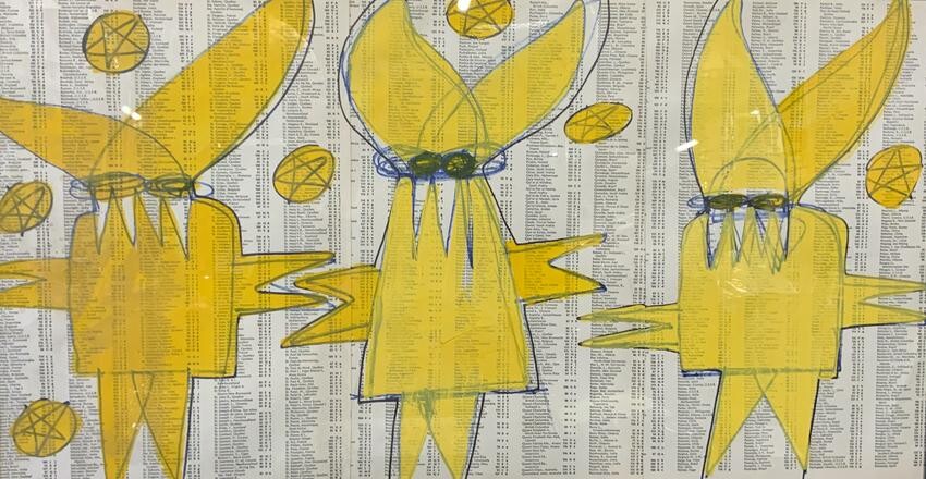 Abstract Yellow Figural Painting on Index Sheets