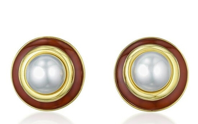 Aldo Cipullo South Sea Pearl and Carnelian Earrings