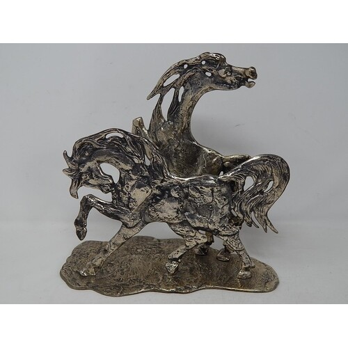 Aligi Sassu, Italian silver 800 standard sculpture of two st...