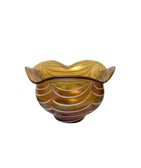 Amber Iridescent Bohemian Czechoslovakian Art Glass Decorative Bowl