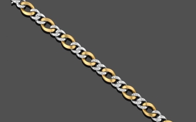 An 18 Carat Two-Colour Gold Diamond Set Flat Curb Link...