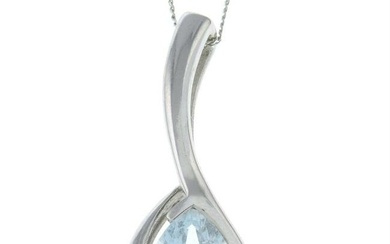 An 18ct gold aquamarine pendant, with trace-link chain.