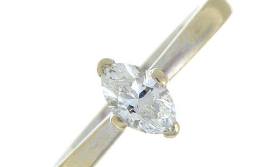 An 18ct gold marquise-shape diamond single-stone ring.