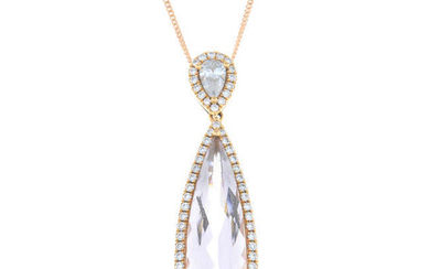An 18ct gold morganite and vari-cut diamond pendant, with 18ct gold chain.
