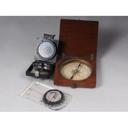 An 18th century mahogany cased compass with paper "dial", a ...