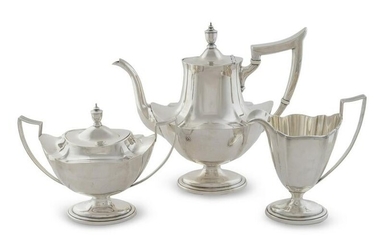 An American Silver Three-Piece Tea Service Height of