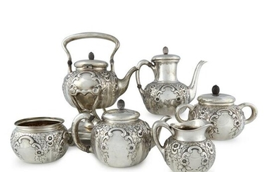 An American sterling silver six-piece coffee and tea