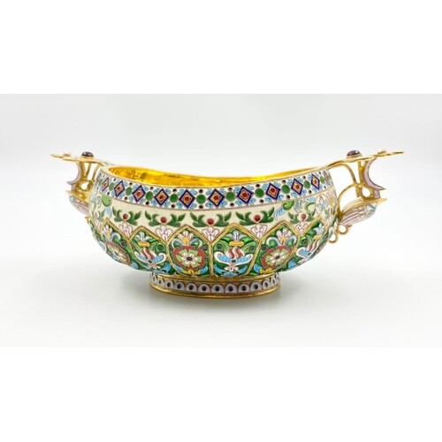 An Antique Russian Silver-Gilt and Enamel Bowl. Richly gilde...