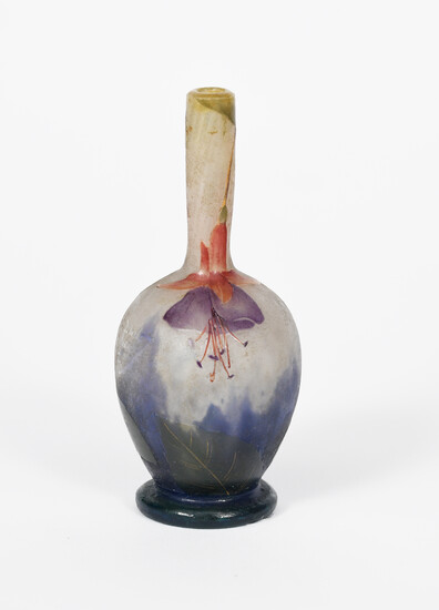 An Art Nouveau miniature Daum Nancy enamelled glass solifleur vase