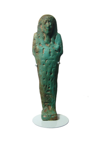 An Egyptian blue-green faience ushabti, Late Period