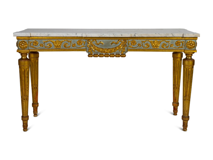 An Italian Painted and Gilt Marble-Top Console Table