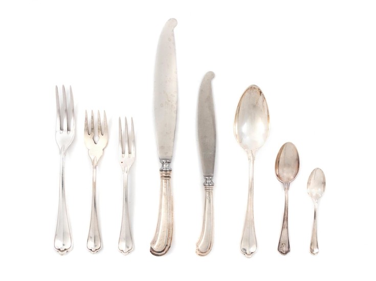 An Italian Silver Flatware Service and Two Florentine Gilt-Tooled Leather Flatware Cases