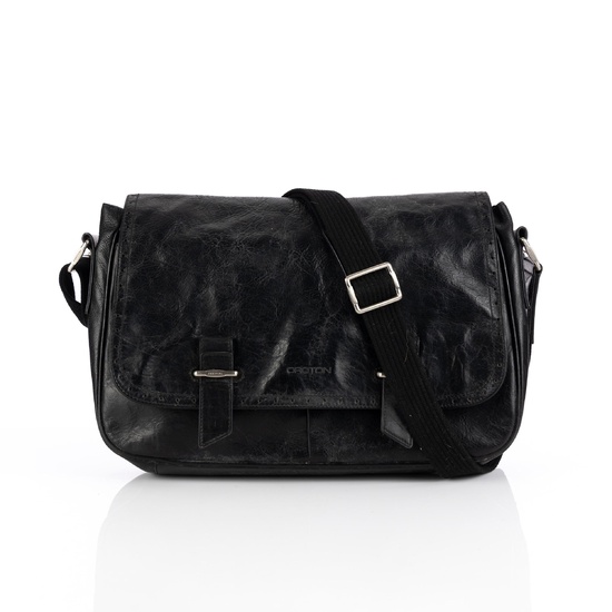 An OROTON vintage black leather satchel with twin strap detail, 28 x 38 cm