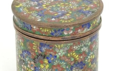 An Oriental pot and cover of cylindrical form with