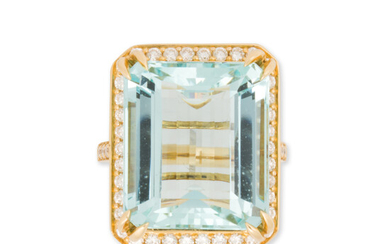 An aquamarine, diamond and eighteen karat gold ring