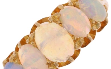An early 20th century graduated five stone opal half hoop ri...