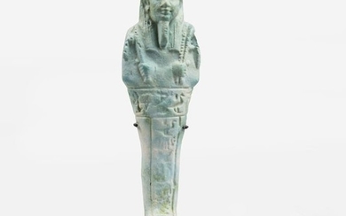 Ancient Egyptian Faience blue shabti for the Sameref priest and commander of the troops, Semataui - 11.5×3.6×3 cm