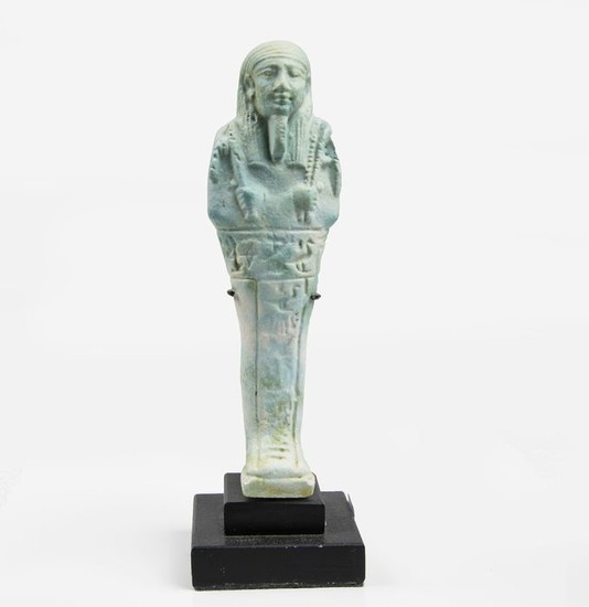 Ancient Egyptian Faience blue shabti for the Sameref priest and commander of the troops, Semataui - 11.5×3.6×3 cm
